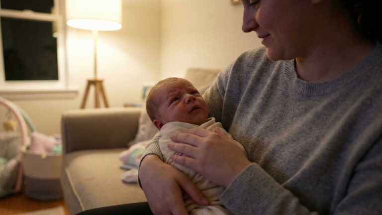 Fussiness in newborns as a parent gently comforts a baby during the evening witching hour