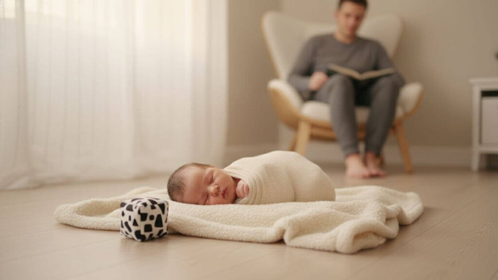 Simple high contrast toy supporting calm newborn play