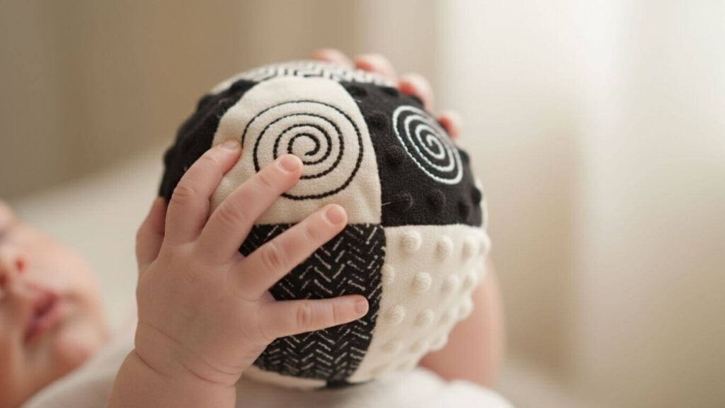 Soft high contrast sensory toy designed for newborns 0–3 months